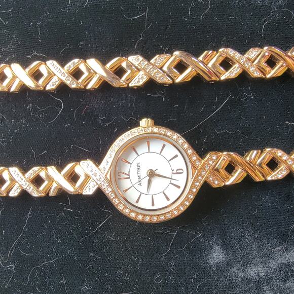 Armitron Womens Quartz Watch Gold Crystal Dress Watch Set Gift for Her - Picture 7 of 14